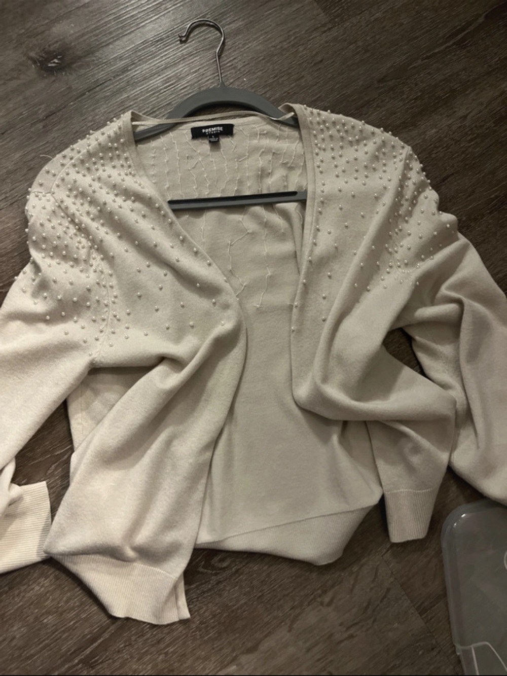 Premise Cream Pearl-Embellished Open Cardigan